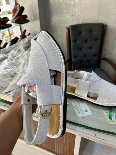Zalmi White Dotted Leather Chappal