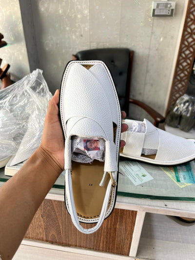 Zalmi White Dotted Leather Chappal