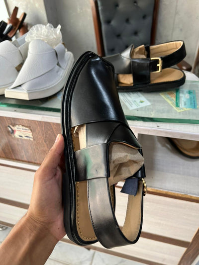 Smrt Zalmi Black Leather Chappal
